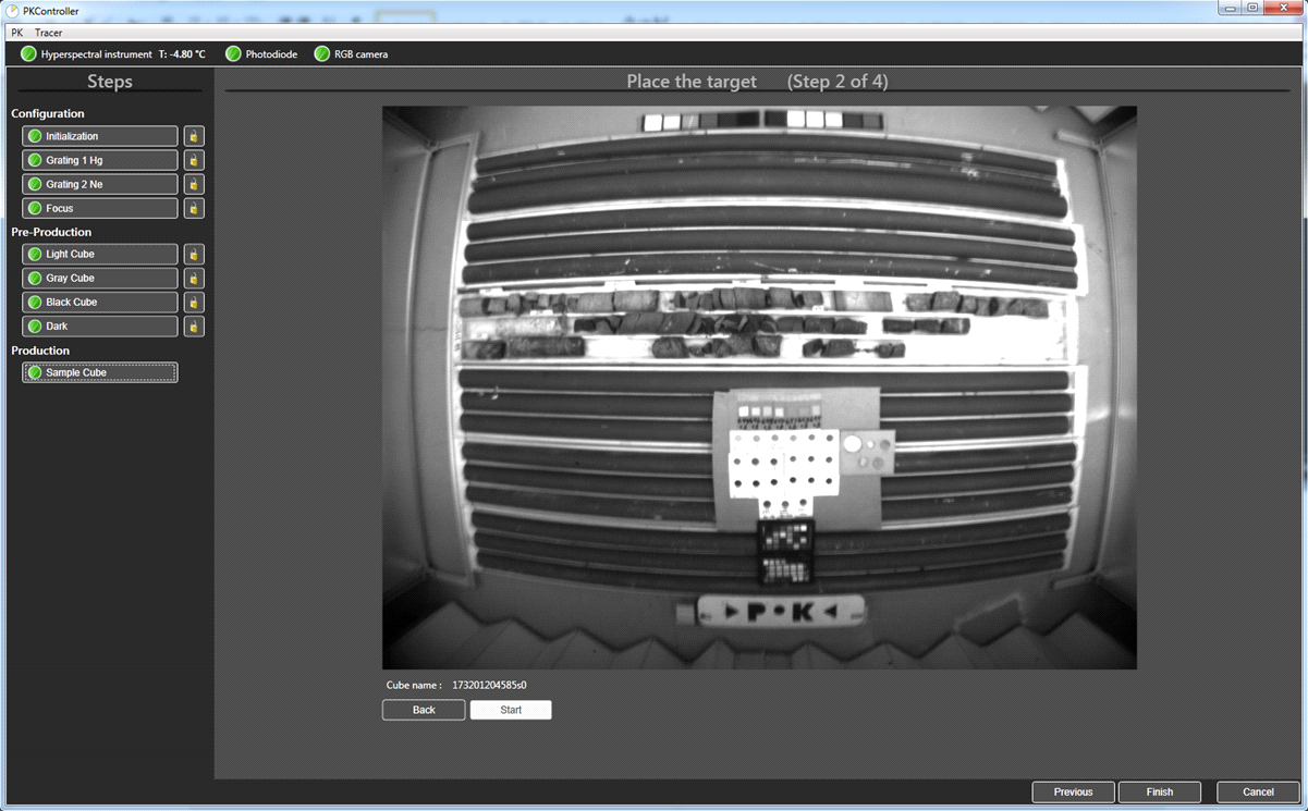 User interface of the software which controls the hyperspectral imaging instrument and allows a user to capture the raw data.