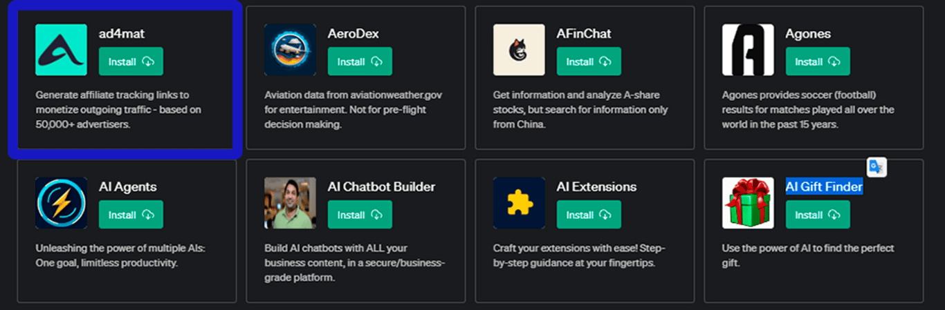 Plugin Ad4mat para ChatGPT: Tu herramienta para la monetización de enlaces.