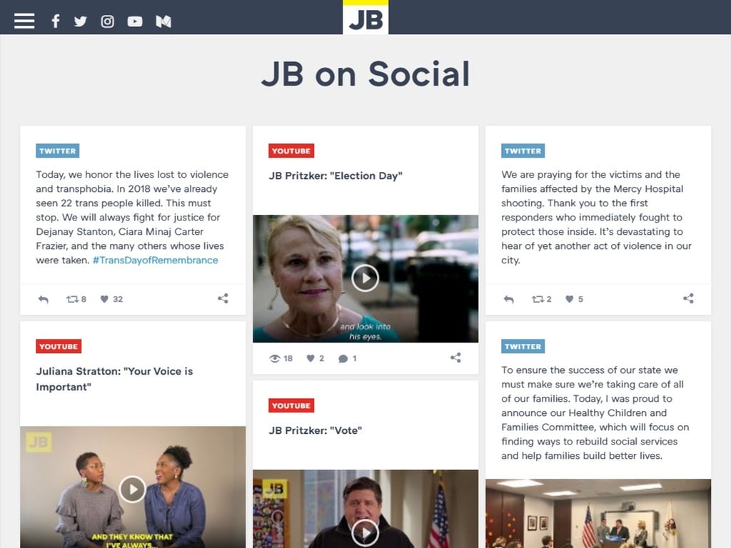  The social feed on JB Pritzker's website