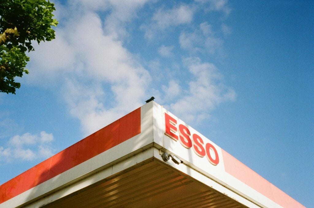 a grainy picture of Esso gas station