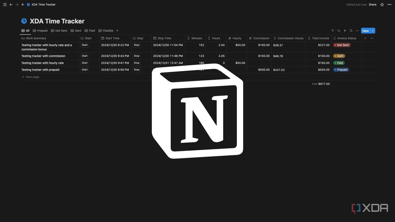 Simple Notion work time-tracker with a large Notion logo in the center
