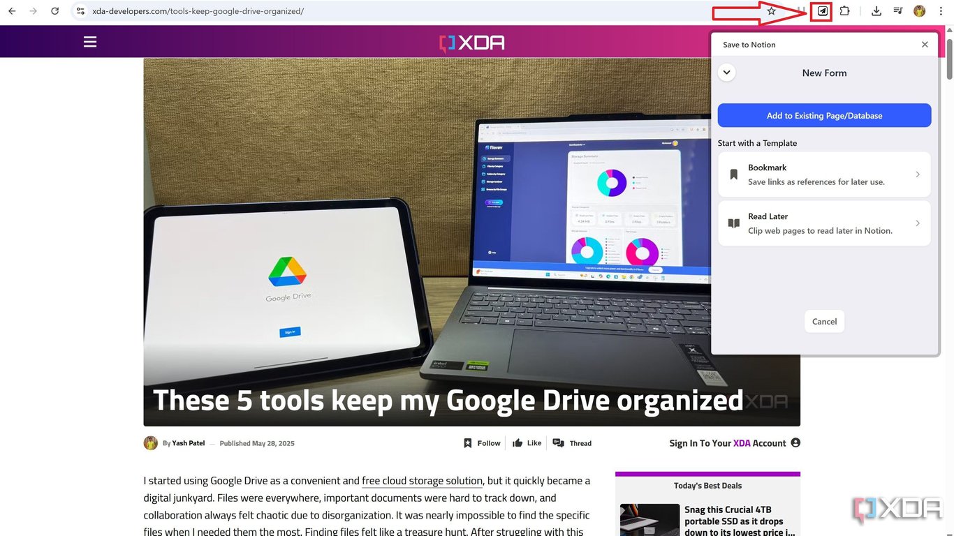 New form option in Save to Notion Chrome extension