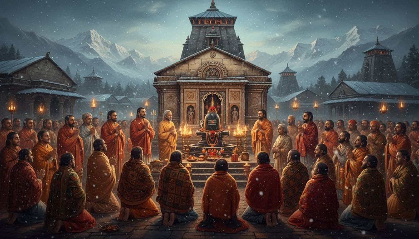 Mahashivratri darshan scene in snowy Kedarnath