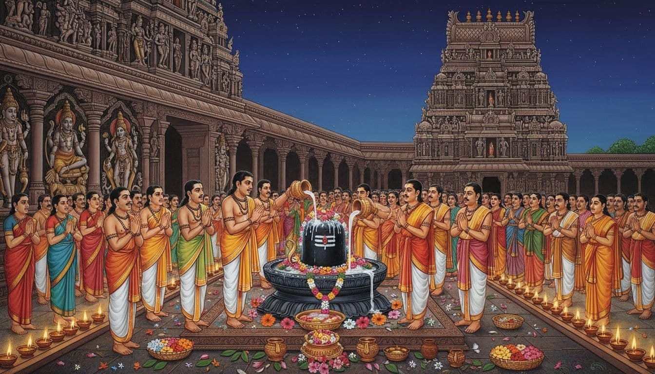 Mahashivratri night abhishekam in a South Indian temple