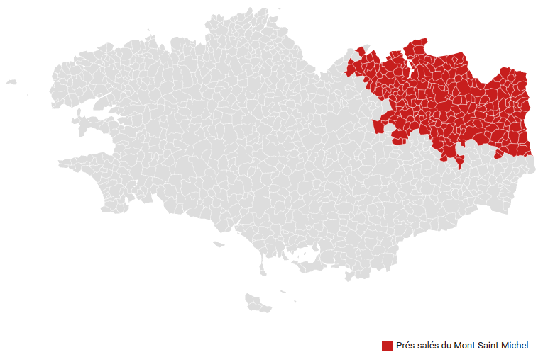 Carte des communes associées à l'AOP Prés-salés du Mont-Saint-Michel
