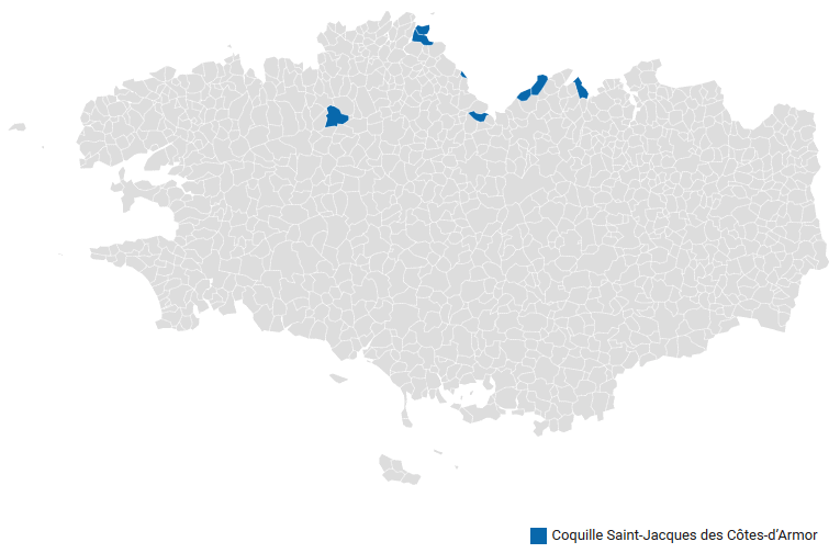 Carte des communes associées à l'IGP Coquille Saint-Jacques des Côtes-d’Armor
