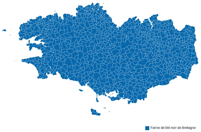 Carte des communes associées à l'IGP Farine de blé noir de Bretagne