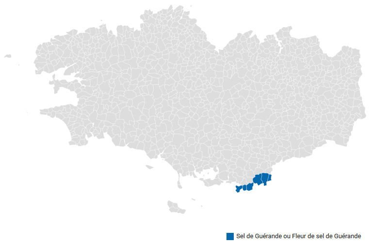 Carte des communes associées à l'IGP Sel de Guérande ou Fleur de sel de Guérande