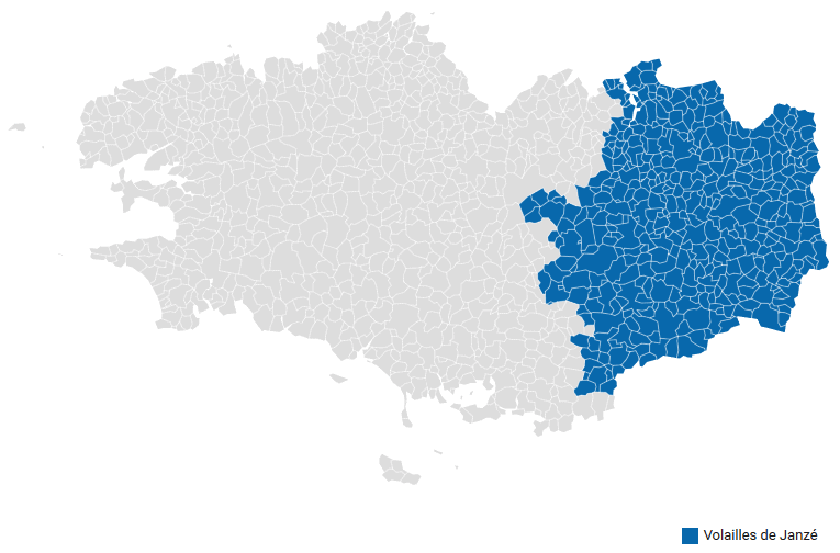 Carte des communes associées à l'IGP Volailles de Janzé