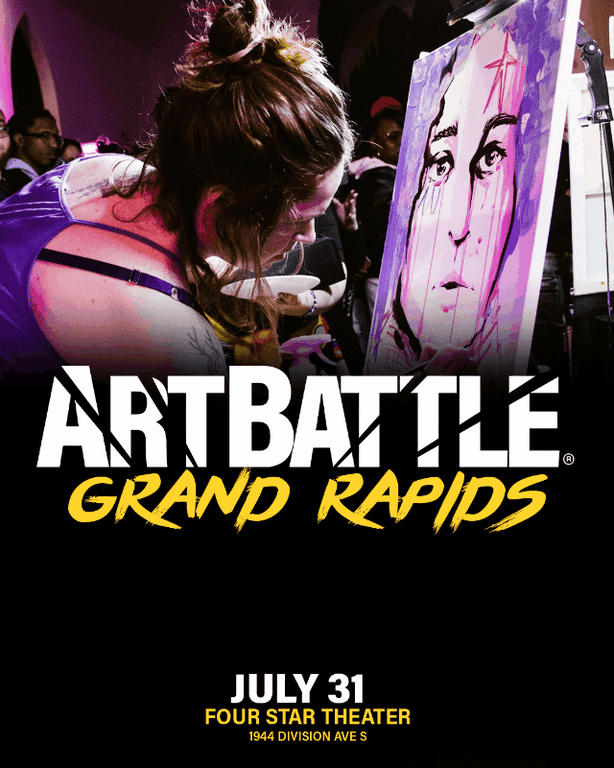 Promotional asset for Art Battle Grand Rapids on July 31, 2026: ab4112_ads_slide.gif.