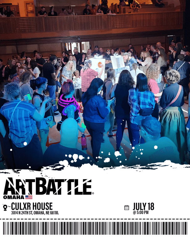 Promotional asset for Art Battle Omaha on July 18, 2026: ab4060_ads_barcode.png.