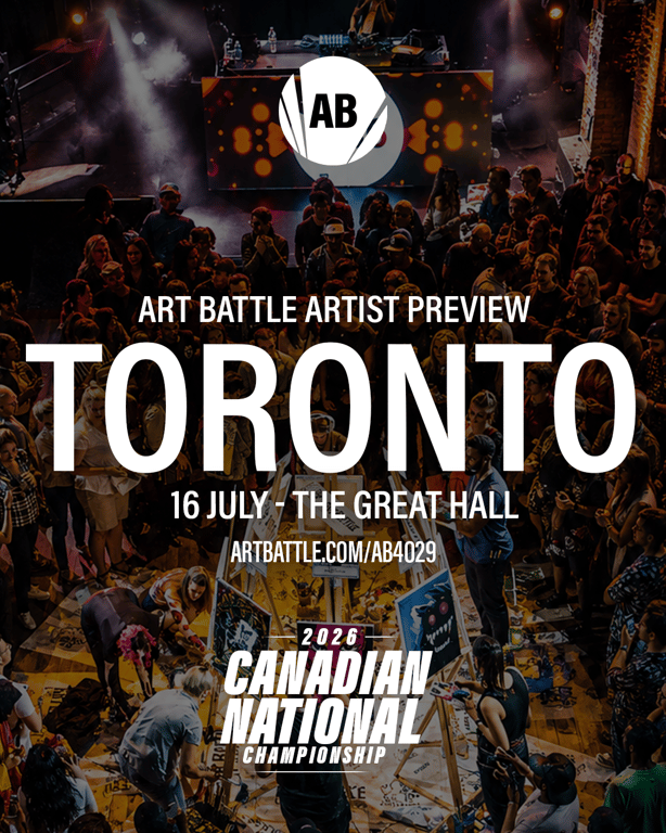 Promotional asset for Art Battle Toronto on July 16, 2026: ab4029_artists_preview.png.
