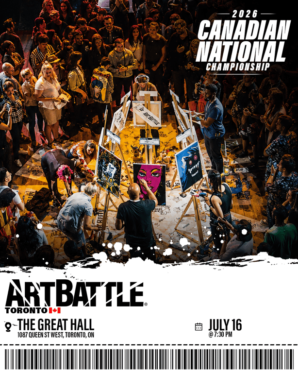 Promotional asset for Art Battle Toronto on July 16, 2026: ab4029_ads_barcode.png.