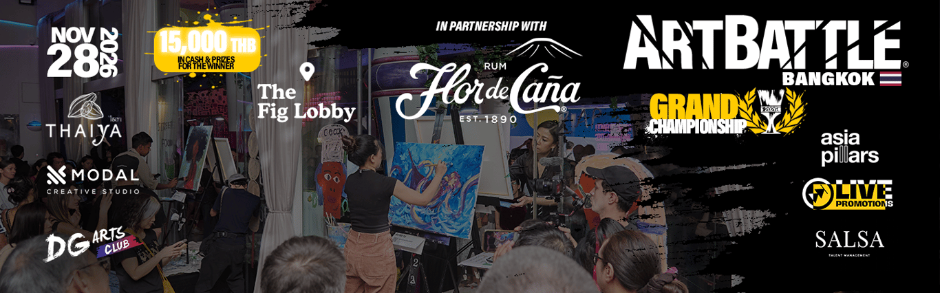 Promotional asset for Art Battle Bangkok on November 28, 2026: AB4157 - Bangkok - 28NOV2026 -TicketMelon-Horizontal-720p screens.png.