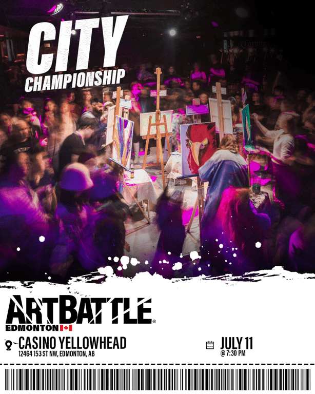 Promotional asset for Art Battle Edmonton on July 11, 2026: ab3099_ads_barcode.png.