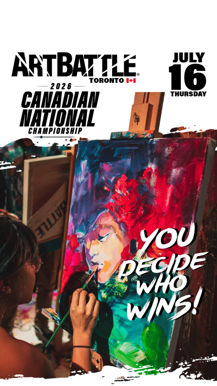 Promotional asset for Art Battle Toronto on July 16, 2026: ab4029_ads_9-16_update.png.