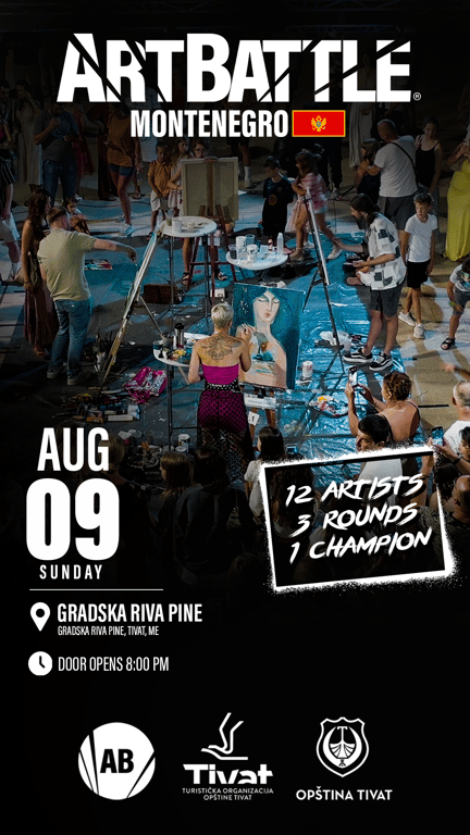 Promotional asset for Art Battle Tivat on August 9, 2026: ab4096 - Tivat - 1080x1920.png.