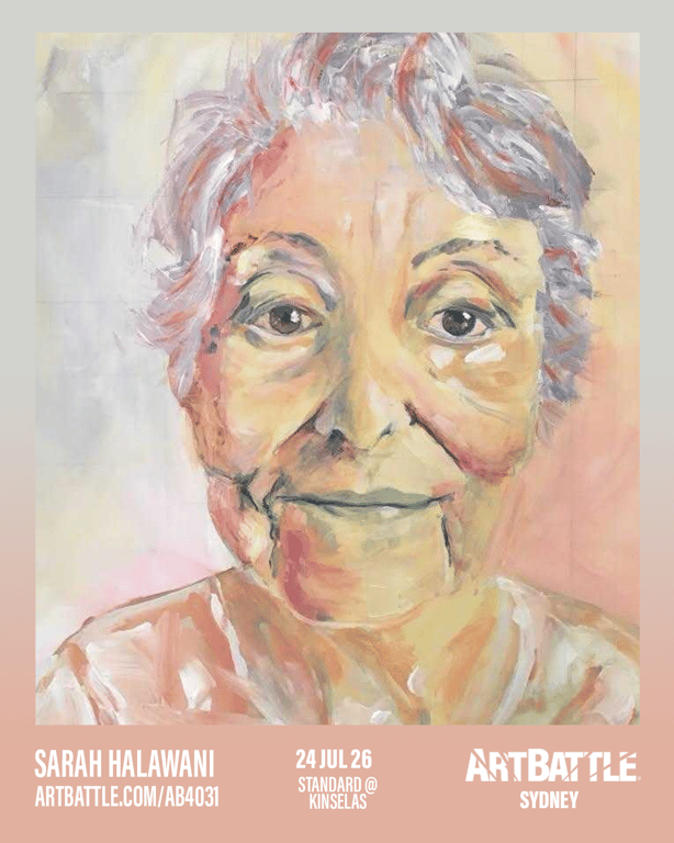 Promotional asset for Art Battle Sydney on July 24, 2026: ab4031_sarah halawani.png.