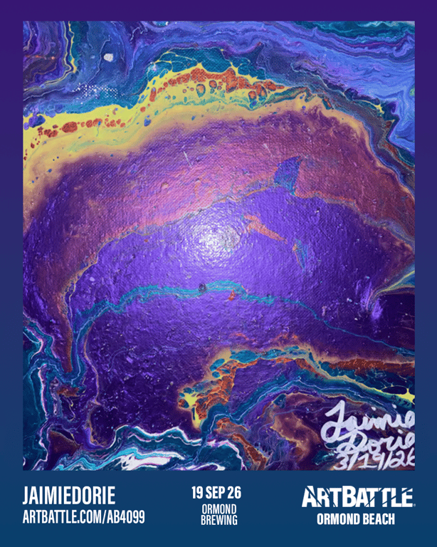 Promotional asset for Art Battle Ormond Beach on September 19, 2026: ab4099_jaimiedorie.png.