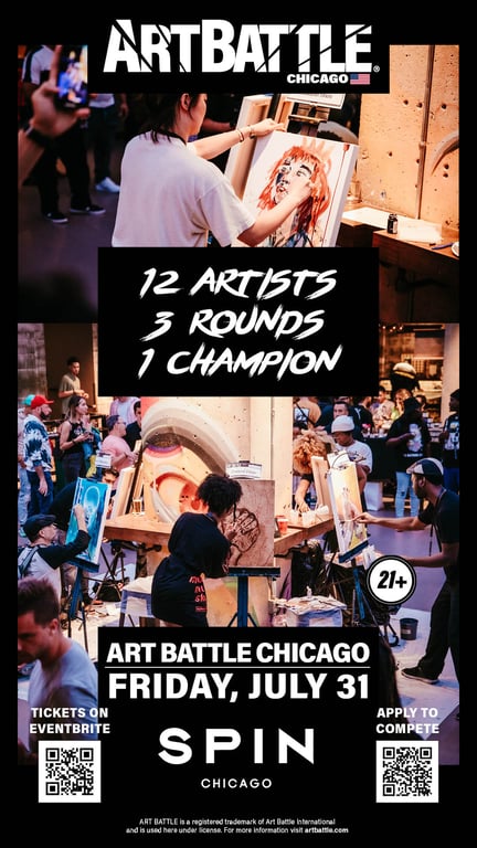Promotional asset for Art Battle Chicago on July 31, 2026: AB4100 - Chicago - 31JULY2026A.jpg.