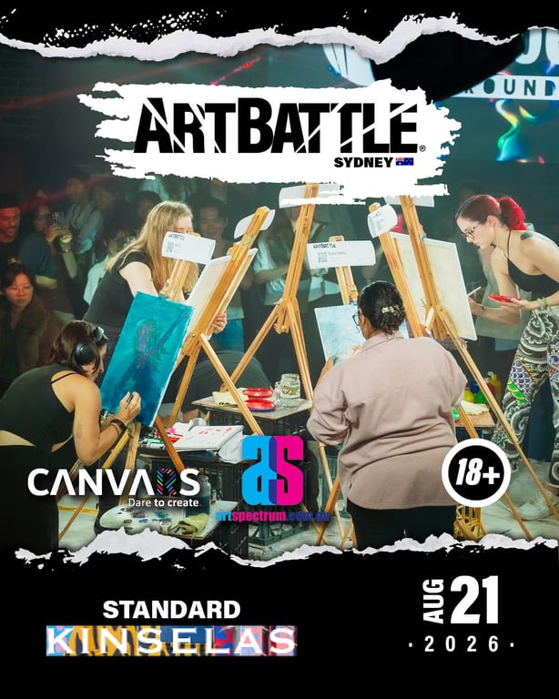 Promotional asset for Art Battle Sydney on August 21, 2026: AB4037 - Sydney - 21AUG2026_w_sponsors_A5.jpg.
