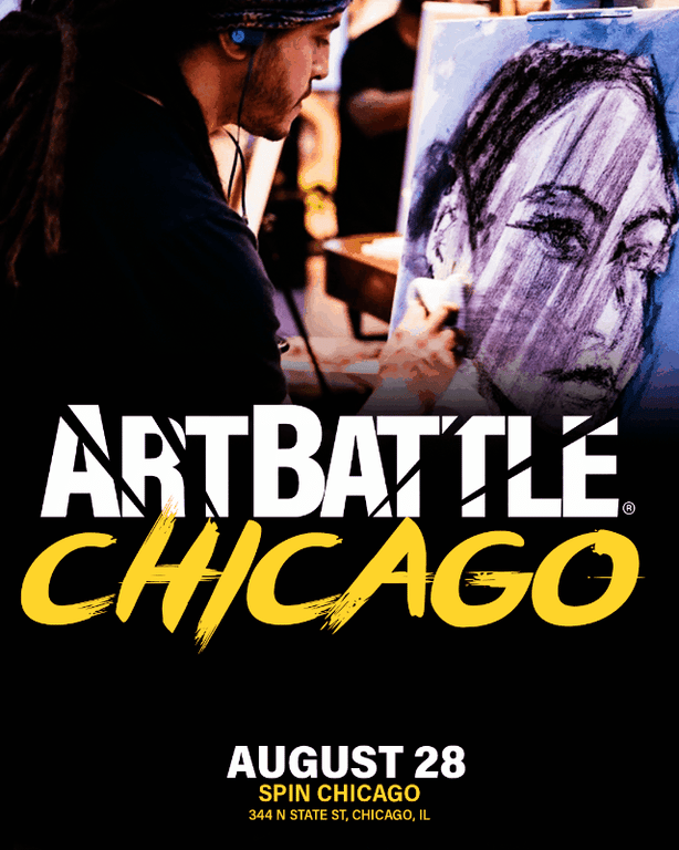Promotional asset for Art Battle Chicago on August 28, 2026: ab4105_ads_slide.gif.