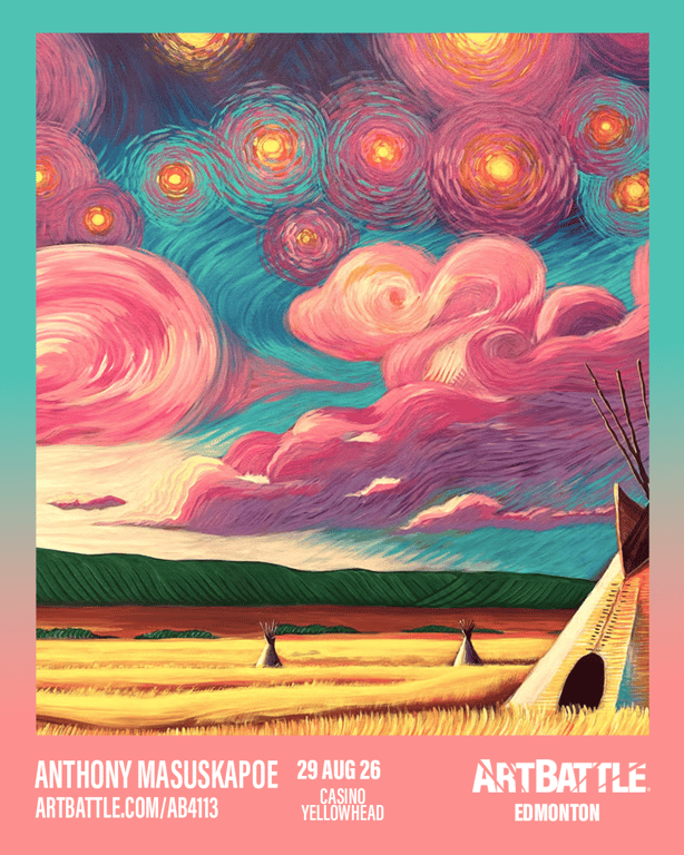 Promotional asset for Art Battle Edmonton on August 29, 2026: ab4113_anthony masuskapoe.png.