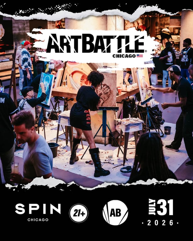 Promotional poster for Art Battle Chicago on July 31, 2026.