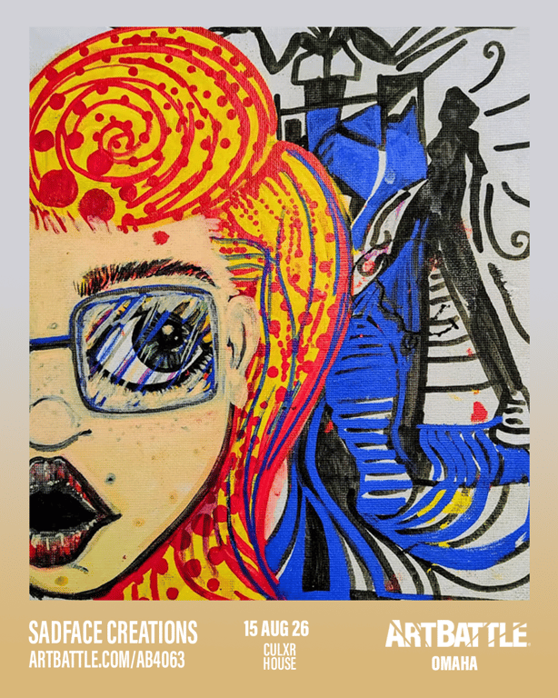 Promotional asset for Art Battle Omaha on August 15, 2026: ab4063_sadface creations.png.