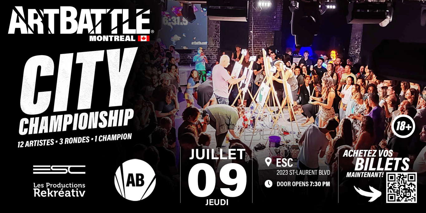Promotional asset for Art Battle Montreal on July 9, 2026: ab4108 - Montreal City Championship - 2160x1080.png.