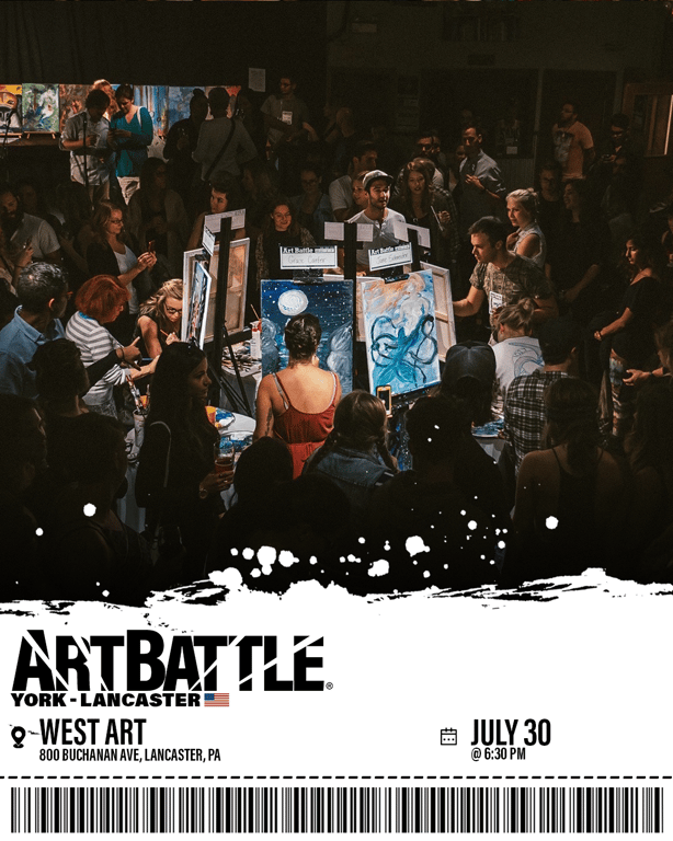 Promotional asset for Art Battle Lancaster on July 30, 2026: ab4088_ads_barcode.png.