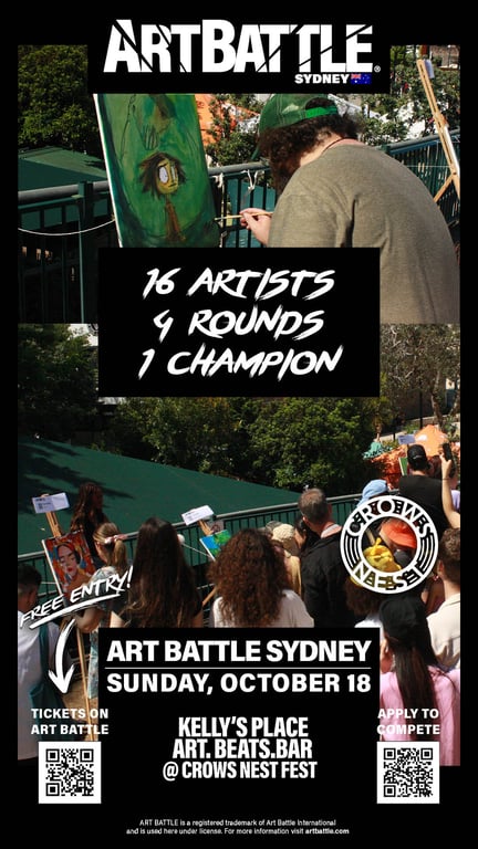 Promotional asset for Art Battle Sydney on October 18, 2026: AB4140 - Sydney x Crows Nest - 18OCT2026A.jpg.