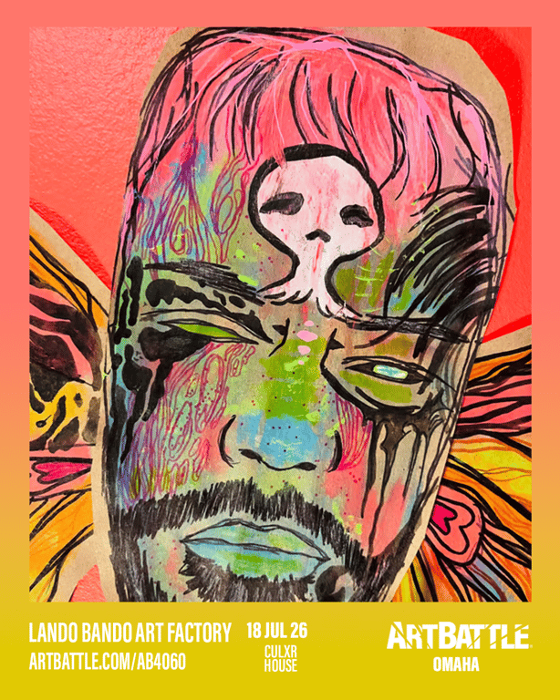 Promotional asset for Art Battle Omaha on July 18, 2026: ab4060_lando bando art.png.