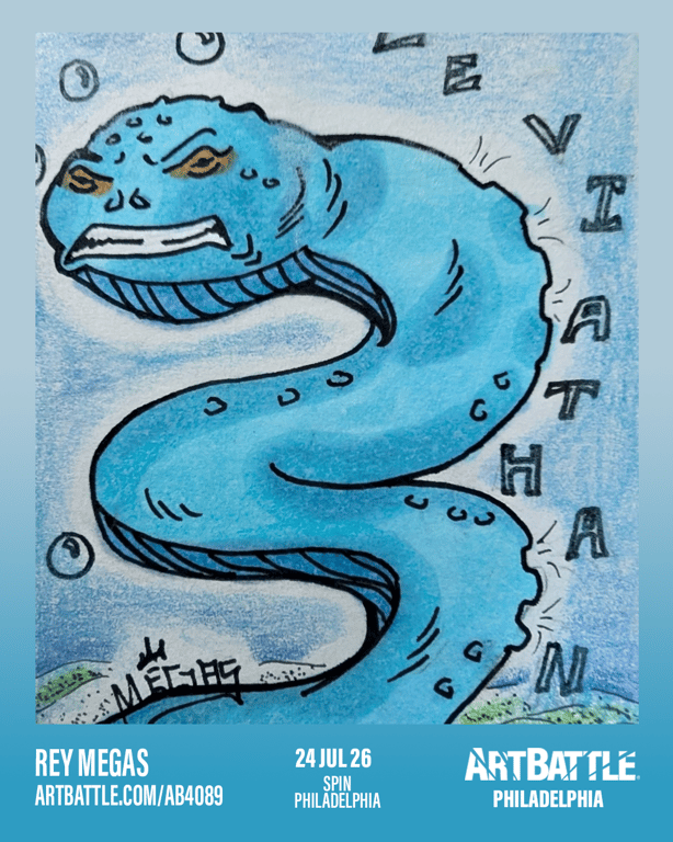 Promotional asset for Art Battle Philadelphia on July 24, 2026: ab4089_rey megas.png.