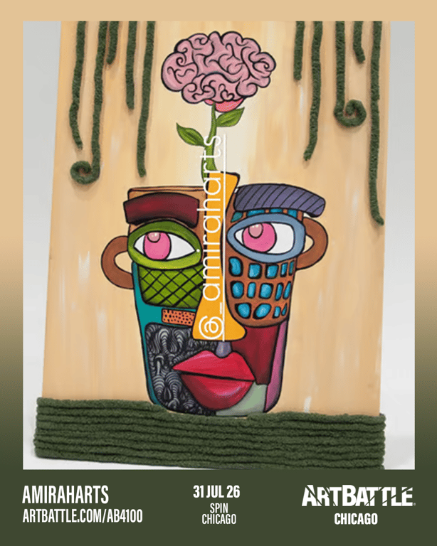 Promotional asset for Art Battle Chicago on July 31, 2026: ab4100_amiraharts.png.