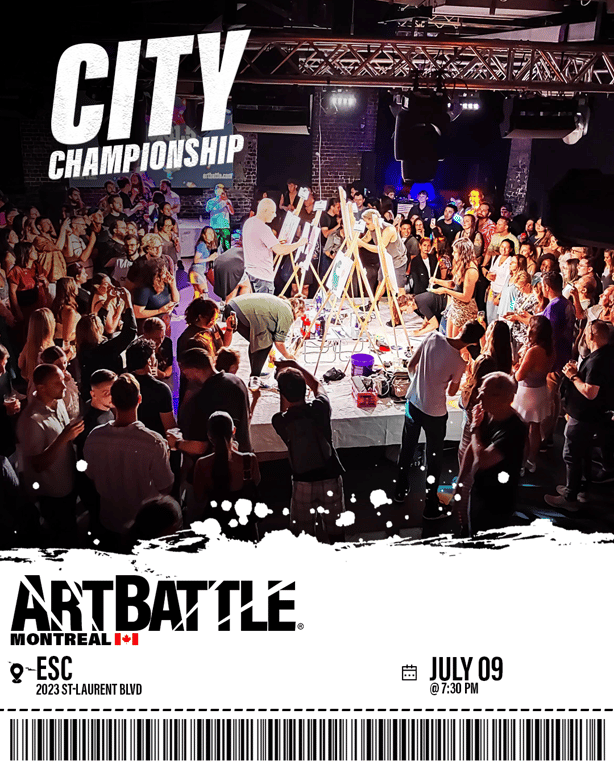 Promotional asset for Art Battle Montreal on July 9, 2026: ab4108_ads_barcode.png.