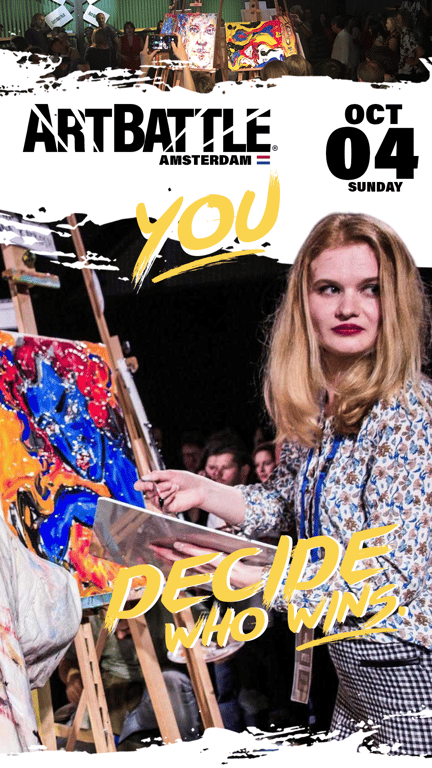 Promotional asset for Art Battle Amsterdam on October 4, 2026: ab4129_ads_9-16.png.