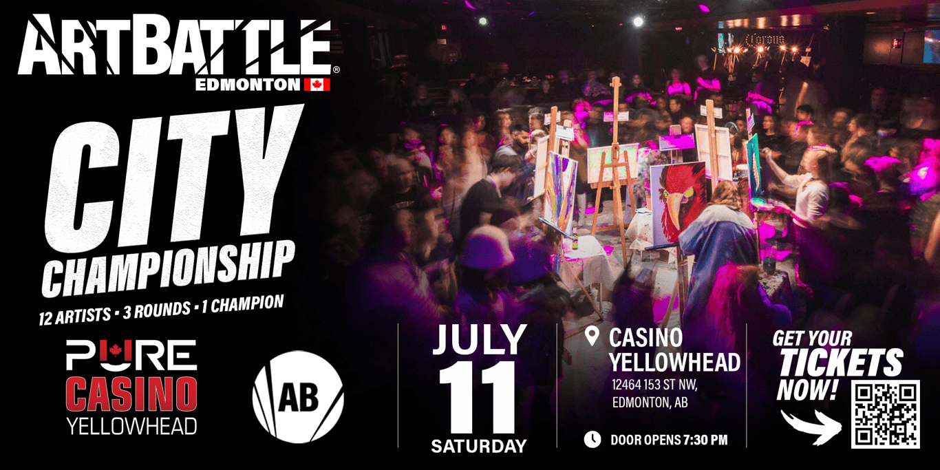 Promotional asset for Art Battle Edmonton on July 11, 2026: ab3099 - Edmonton City Championship - 2160x1080.png.