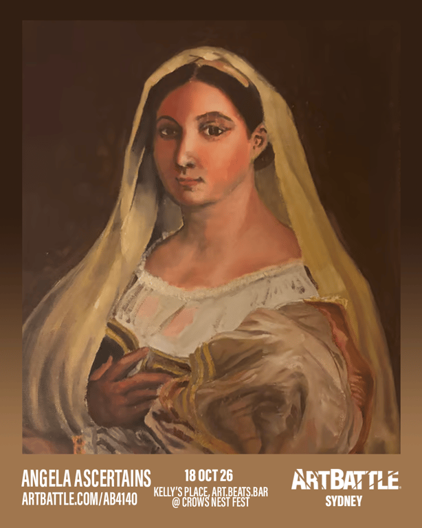 Promotional asset for Art Battle Sydney on October 18, 2026: ab4140_angela ascertains.png.