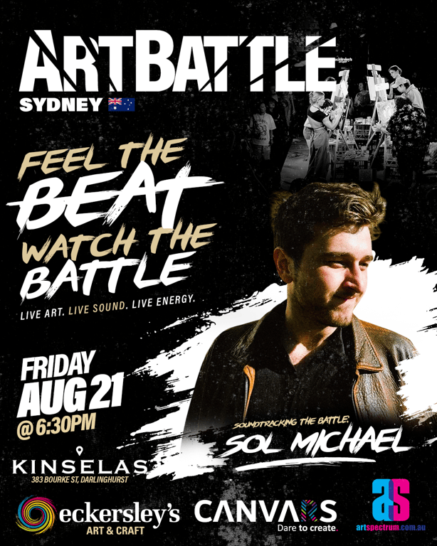 Promotional asset for Art Battle Sydney on August 21, 2026: ab4037_dj-sol_ig-poster_1.png.
