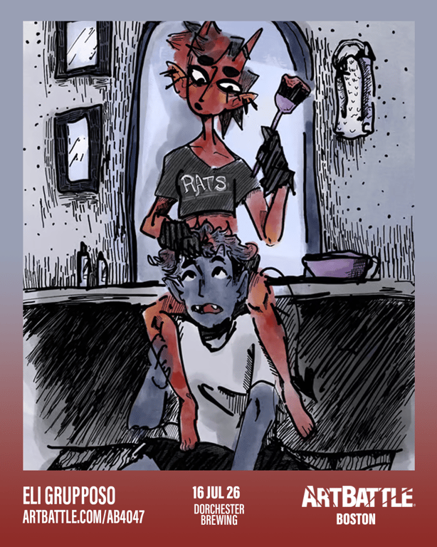Promotional asset for Art Battle Boston on July 16, 2026: ab4047_eli grupposo.png.