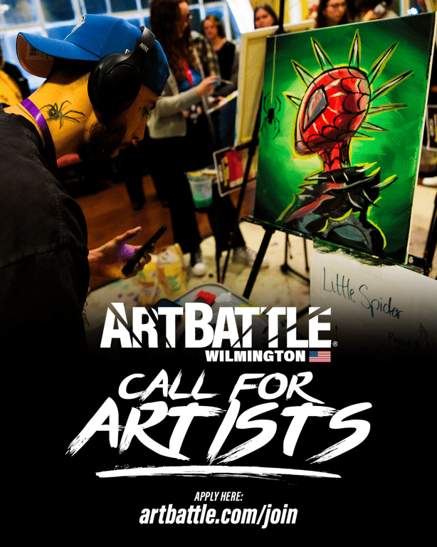 Promotional asset for Art Battle Wilmington on October 11, 2026: ab-call-for-artists-wilmington.png.