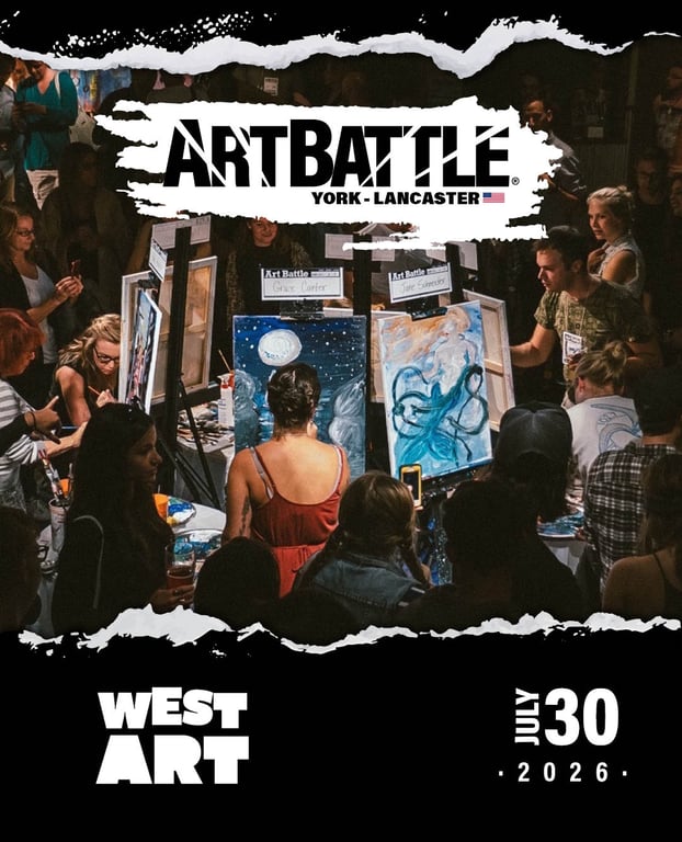 Promotional poster for Art Battle Lancaster on July 30, 2026.