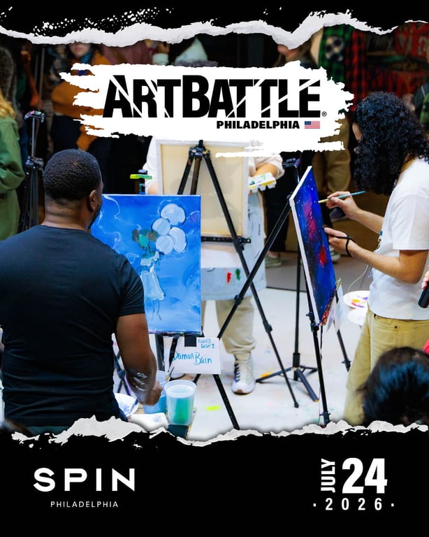 Promotional poster for Art Battle Philadelphia on July 24, 2026.