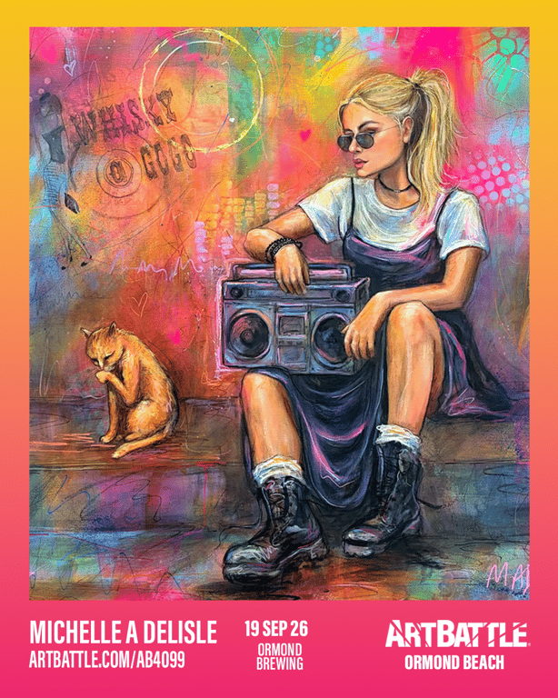 Promotional asset for Art Battle Ormond Beach on September 19, 2026: ab4099_michelle a delisle.png.