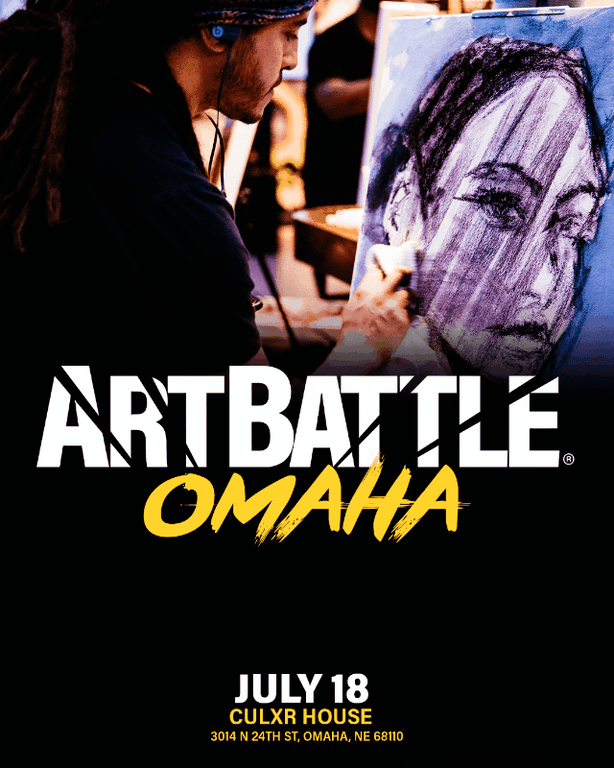 Promotional asset for Art Battle Omaha on July 18, 2026: ab4060_ads_slide.gif.