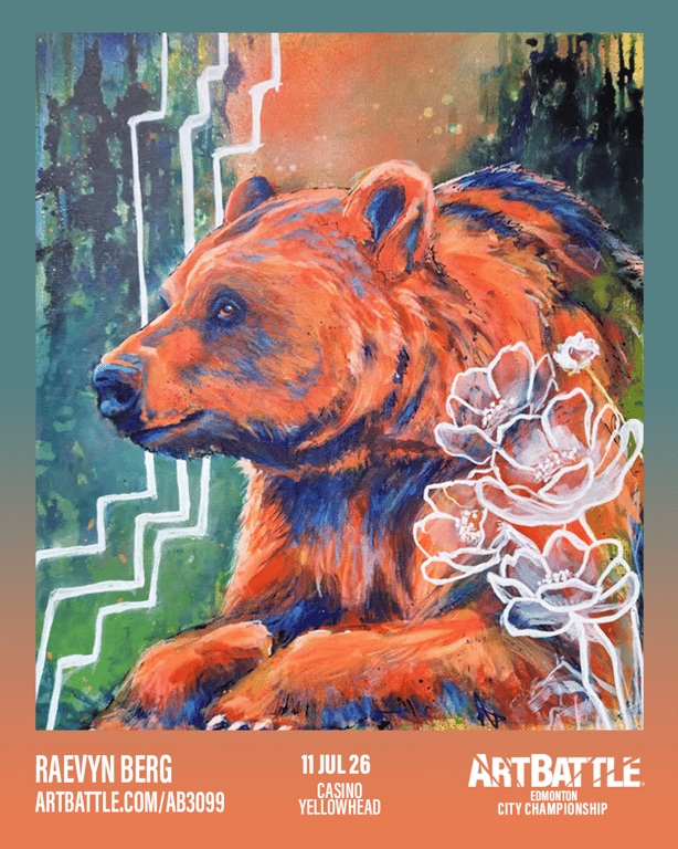 Promotional asset for Art Battle Edmonton on July 11, 2026: ab3099_raevyn berg.png.