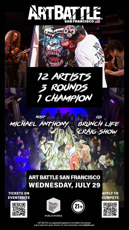 Promotional asset for Art Battle San Francisco on July 29, 2026: AB4107 - San Francisco - 29JULY2026A.jpg.
