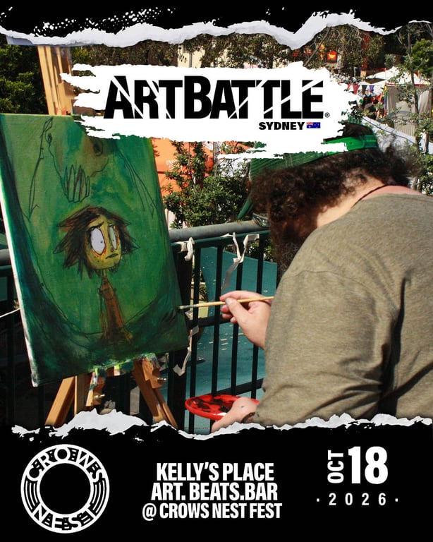 Promotional asset for Art Battle Sydney on October 18, 2026: AB4140 - Sydney x Crows Nest - 18OCT2026A5.jpg.
