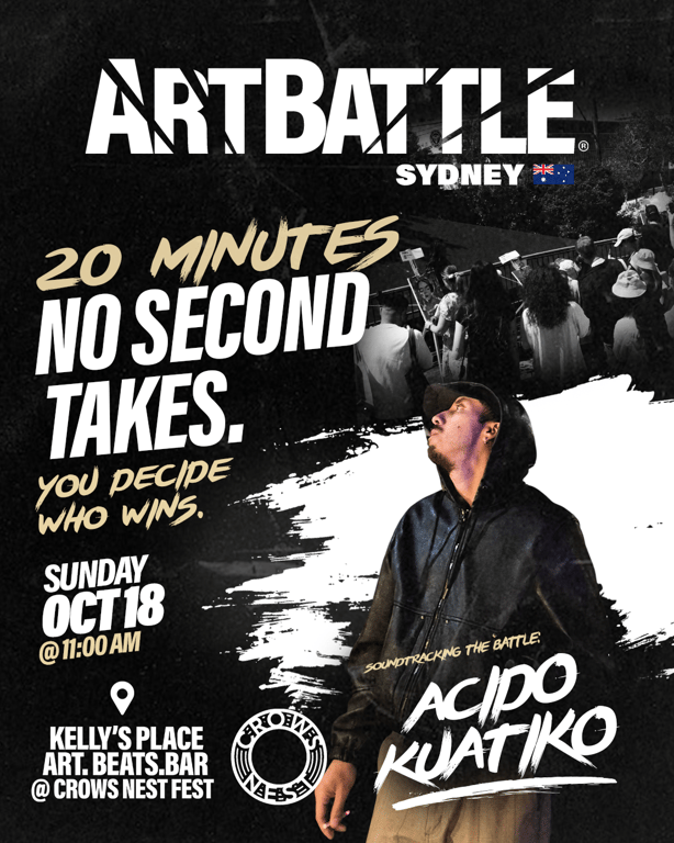DJ poster for Art Battle at Crows Nest Fest 18th Oct.